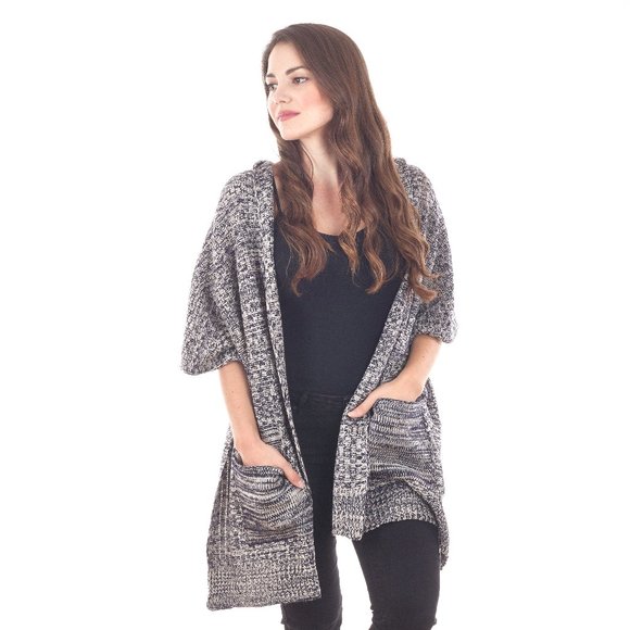 Cozy Warm Mélange knitted Design Wrap Scarf shawl 18"x78" w pockets unique navy - Picture 5 of 8